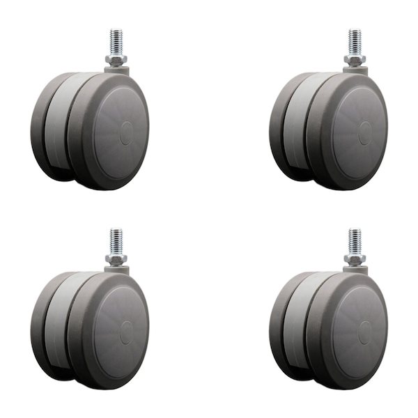 4'' Gray Heavy Duty Floor Safe Twin Wheel Caster 1/2'' Threaded Stem , 4PK